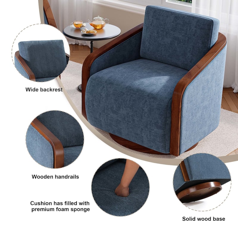 Chenille Modern 360°Swivel Barrel Chair Round Base
