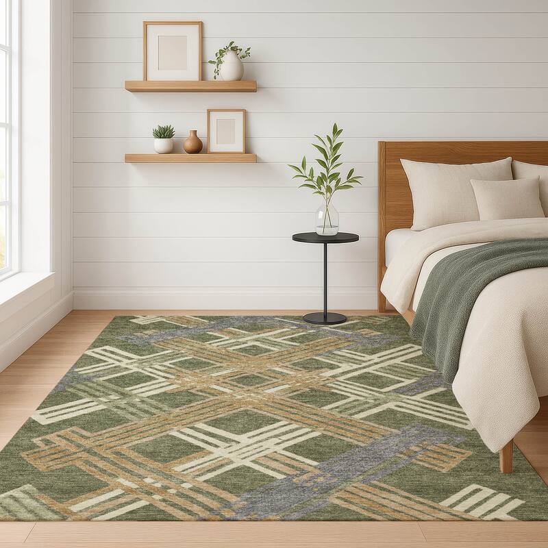 Machine Washable Indoor/ Outdoor Modern Trellis Chantille Rug