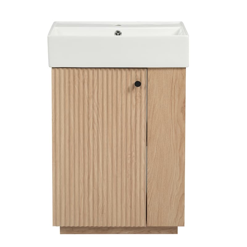21.6 Inch Bathroom Vanity Ceramic Sink Freestanding Left Door Wood Grain Small Bathrooms