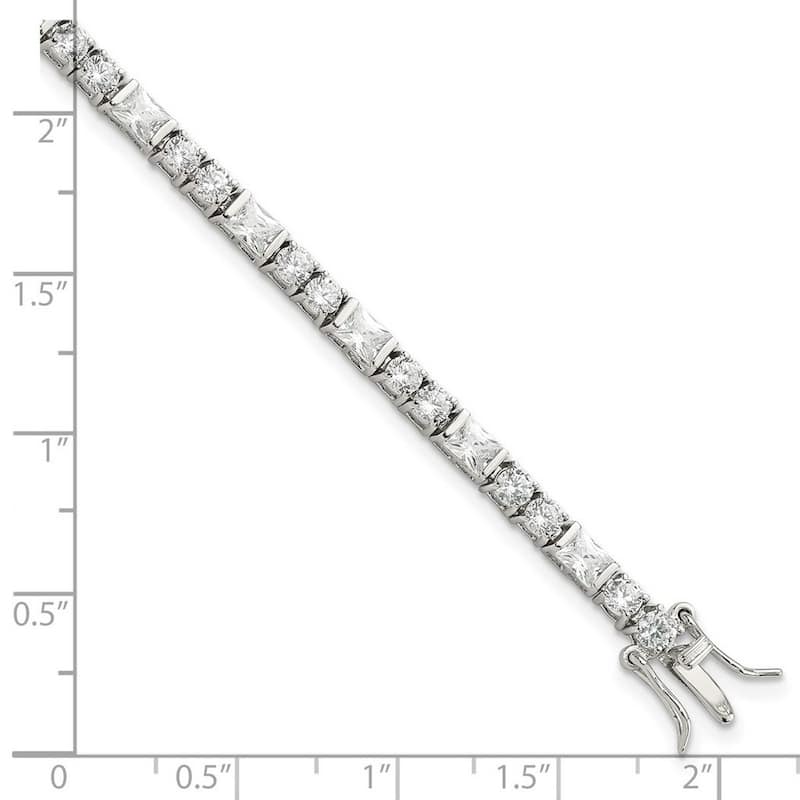 Curata 925 Sterling Silver Solid Polished Open back Safety clasp Box Catch Closure CZ Cubic Zirconia Simulated Diamond Bracelet