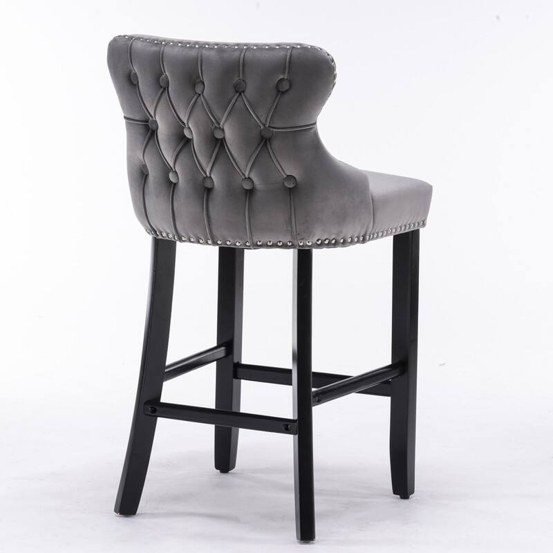 Contemporary Velvet Upholstered Bar Stools/Set of 2/Button Tufted,Grey - Set of 2