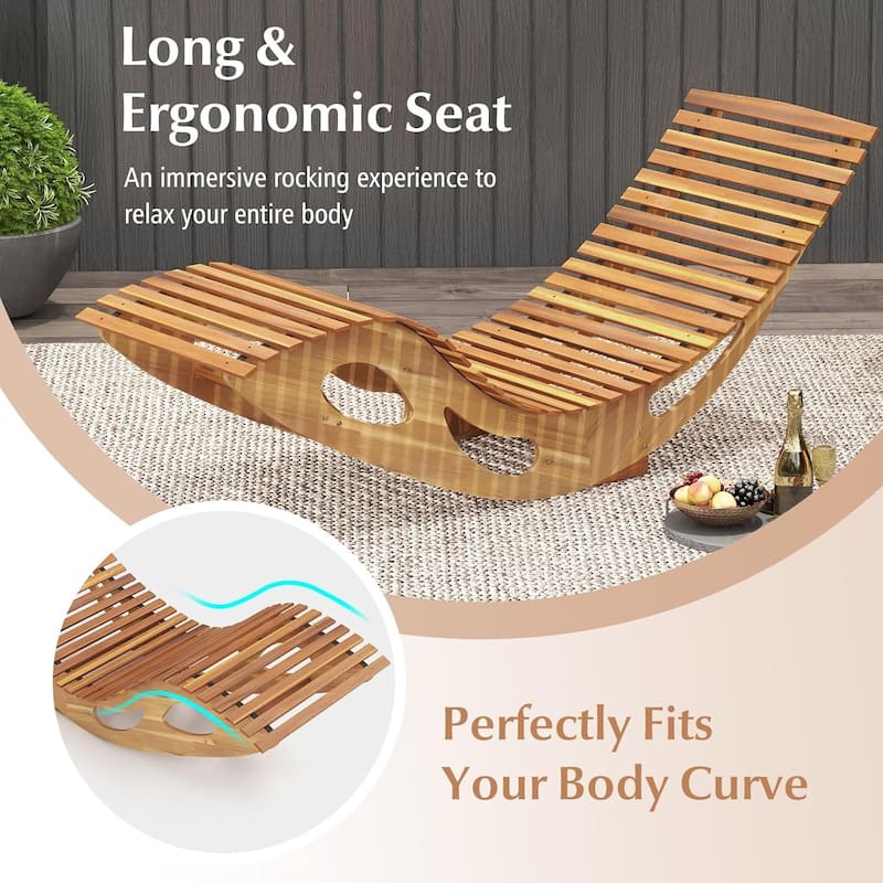 Rocking Chaise Lounge Chair Acacia Wood Sun Lounger Stopper