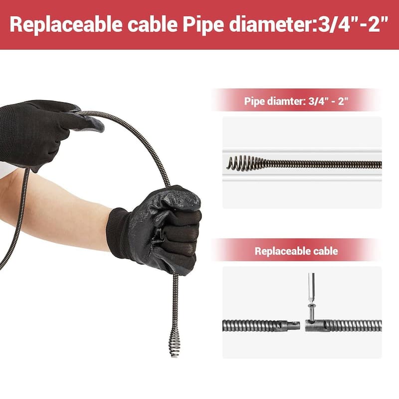 22V Cordless Electric Drain Auger for Sewer, Bathroom, Sink Drain Pipes with bag