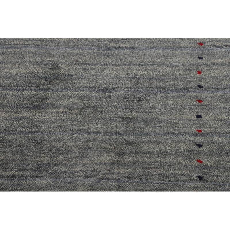 Gray & Green Striped Gabbeh Indian Area Rug Hand-Knotted Wool Carpet - 4'11"x 7'10"