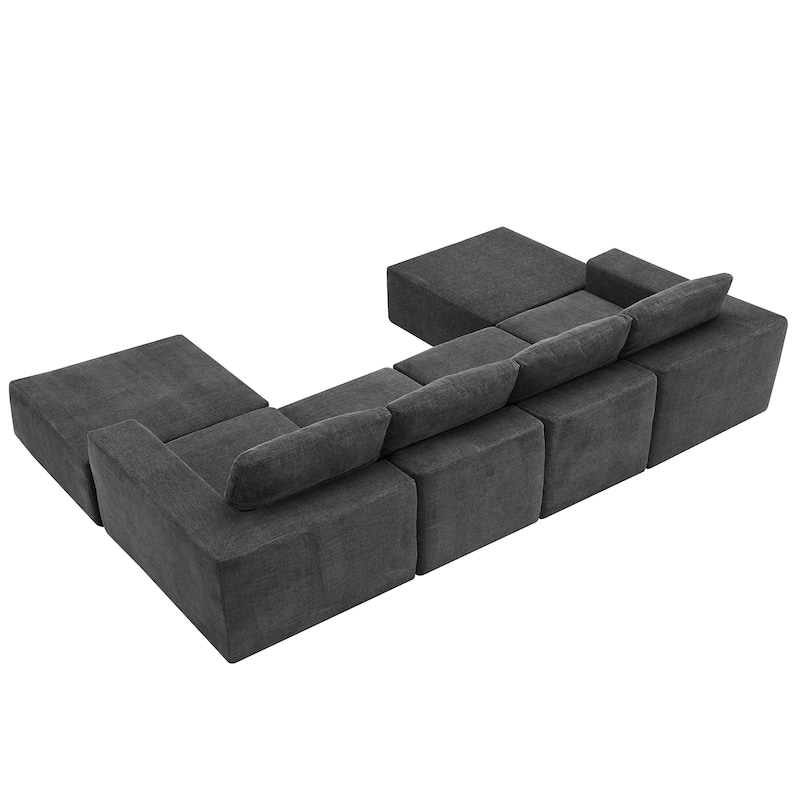 Modular U-Shaped Sectional Sofa with 2 Ottomans, Chenille Cloud Floor Couch, Fully Compressed Upholstered Sofa