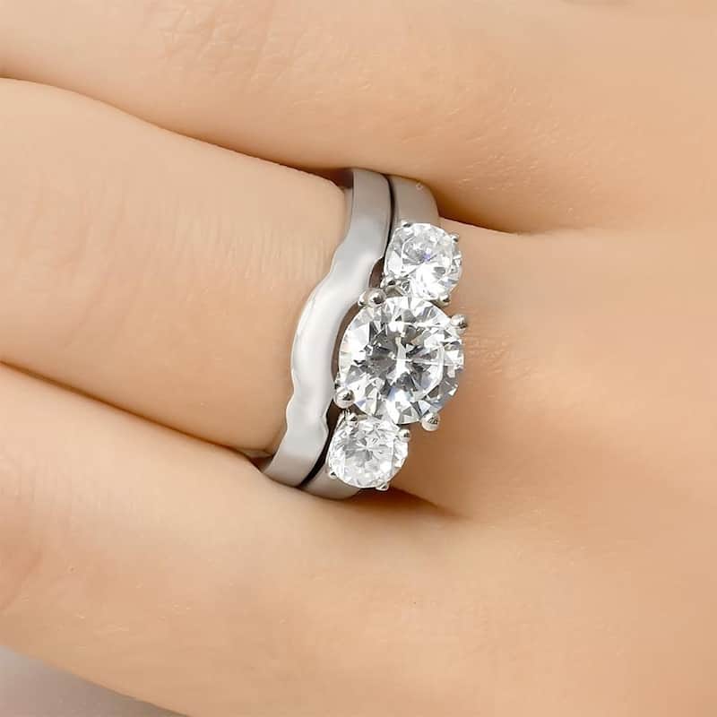 Womens Delicate 3-Stone Ring Classic 3.0 CT Bridal Set Sterling Silver