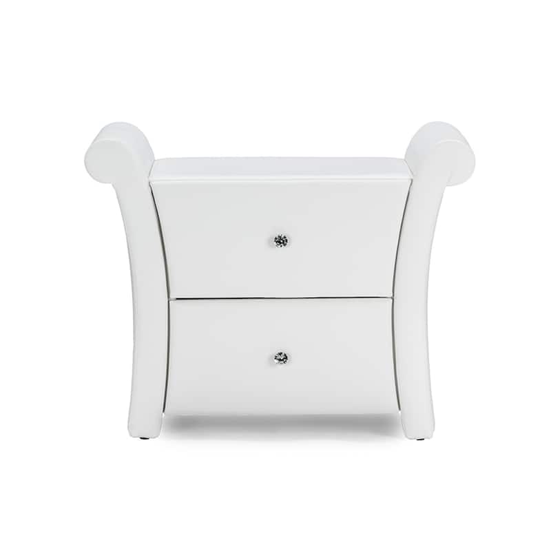 Nightstand with Storage Drawers, Bedside Table with Crystal Knobs, Large Nightstand, White Finish