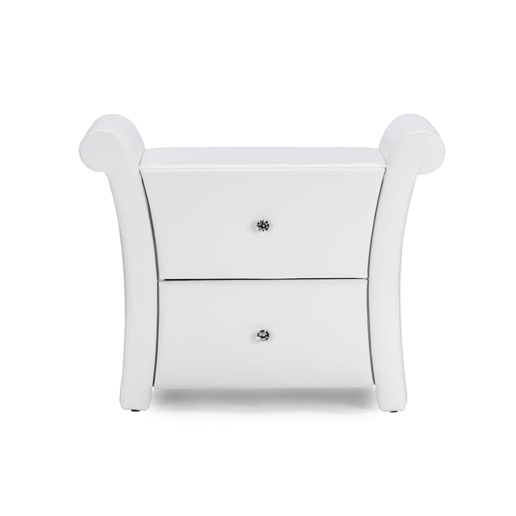 Nightstand with Storage Drawers, Bedside Table with Crystal Knobs, Large Nightstand, White Finish