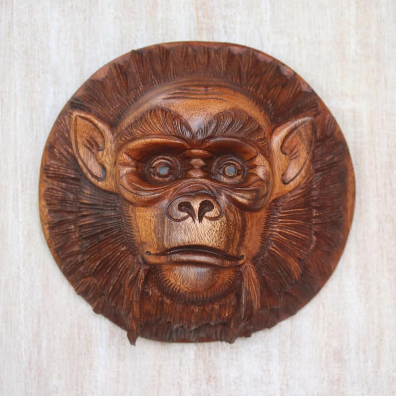 Novica Handmade Alpha Chimpanzee Wood Mask