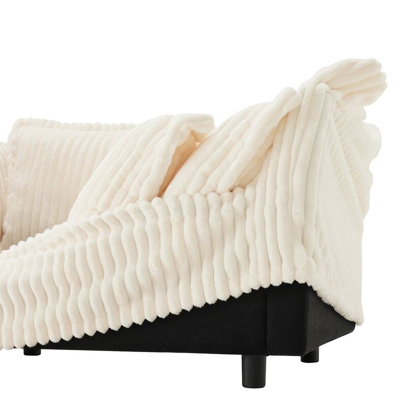 156.6" Corduroy U-Shape 4-Seater Sectional Sofa with Removable Slipcover, Deep Seat Design and French Edge Detailing