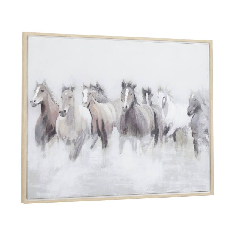 Canvas Horse Framed Wall Art with Brown Frame - Gray - Roche River Decor