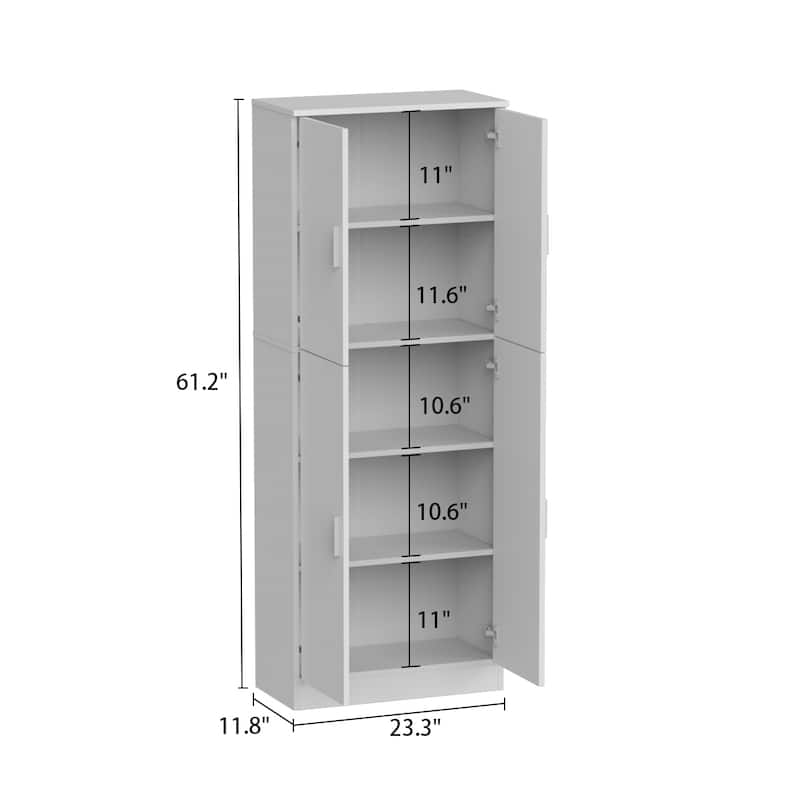 Kitchen Pantry with Adjustable Shelves Wood Storage Cabinet by Timechee - 61"H