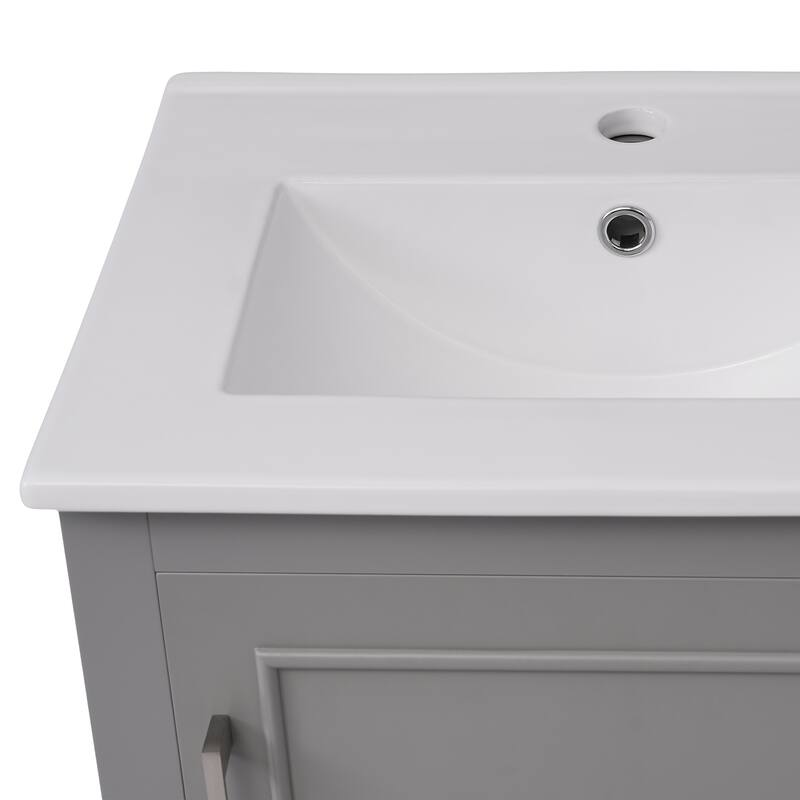 20" Modern Small Bathroom Vanity Cabinet With Ceramic Basin - 20"*15.5"*33.3", Ample Storage, 1 Soft-Close Door