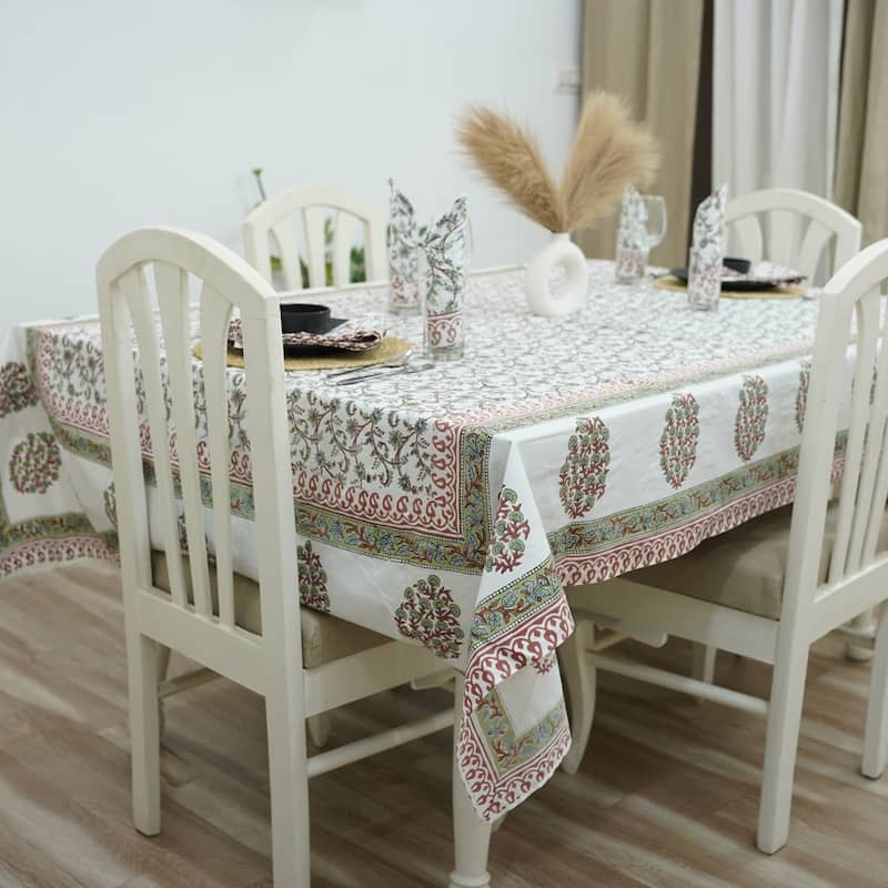 Fabdivine Floral Cotton Table Cover or Cloth Handmade Block Print for Dining & Home Décor Accent