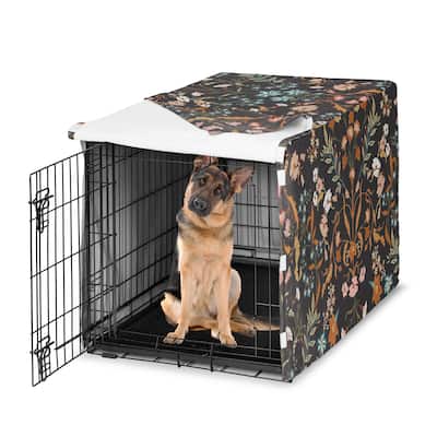 Sweet Jojo Designs Black Boho Wildflower Vintage Floral Girl Dog Crate Kennel Cover 48in. - Orange Teal Botanical Paisley Flower