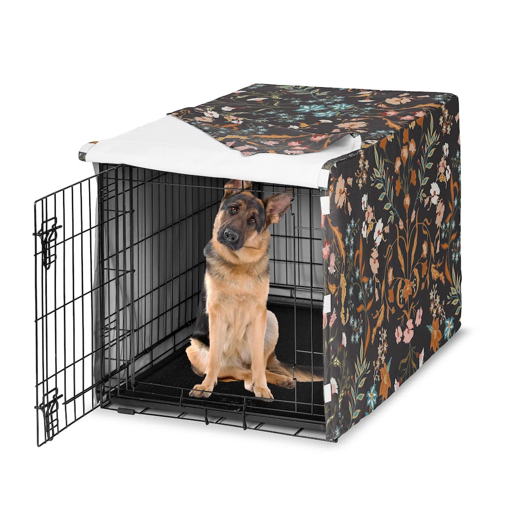 Sweet Jojo Designs Black Boho Wildflower Vintage Floral Girl Dog Crate Kennel Cover 48in. - Orange Teal Botanical Paisley Flower