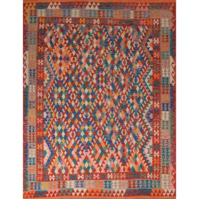 South Western Style Kilim Area Rug Hand-Woven Multi-Color Wool Carpet - 8'1" x 9'10"