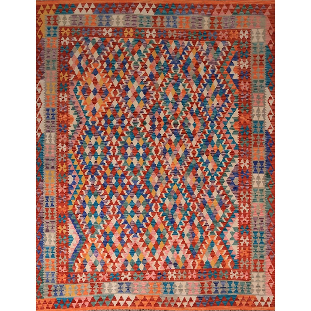 South Western Style Kilim Area Rug Hand-Woven Multi-Color Wool Carpet - 8'1" x 9'10"