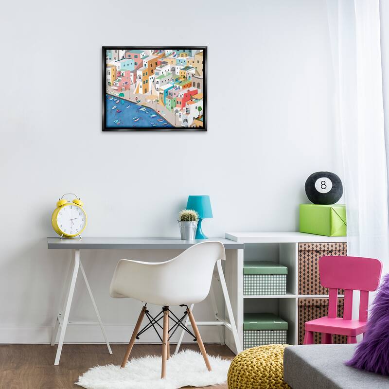 Stupell Coastal Town Harbor Framed Floater Canvas Wall Art Design By Carla Daly
