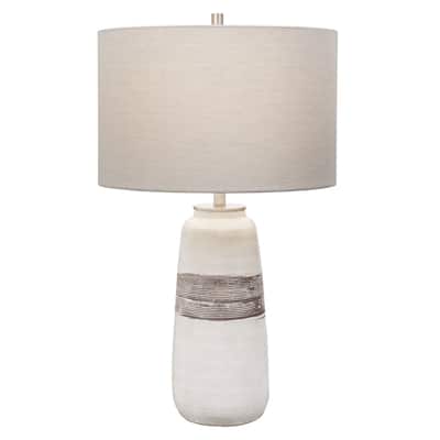 Crackle Glaze Ceramic Table Lamp with Gray Round Drum Shade - 26.5" - Brown