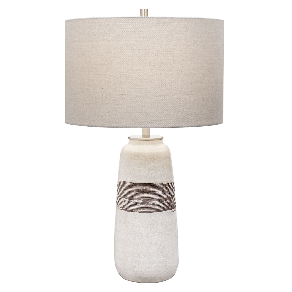 Crackle Glaze Ceramic Table Lamp with Gray Round Drum Shade - 26.5" - Brown