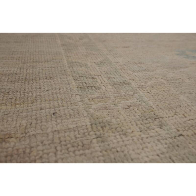 Beige Vegetable Dye Oushak Turkish Rug Hand-Knotted Floral Wool Carpet - 8'11"x 11'7"
