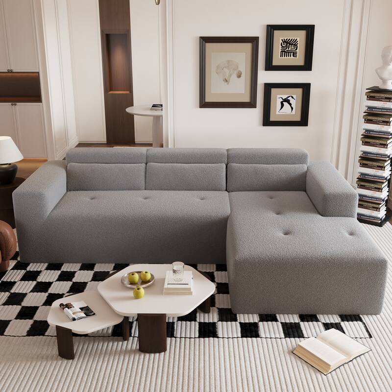109'' Teddy Fabric L-Shape Sofa,Modular Chaise Include,Apartment Ready - Grey