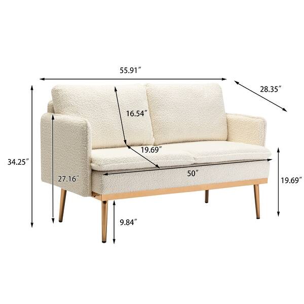 dimension image slide 2 of 5, Polyester Upholstered Living Room loveseats sofa With Golden Legs