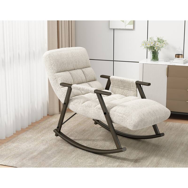 Anmytek Folding Upholstered Lounge Rocking Chair Adjustable High Back Foot Rest Side Pockets Outdoor Indoor