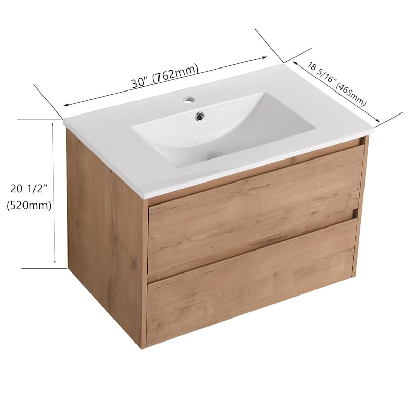Bathroom Vanity With Sink In 24/28/30/60 Inch, Floating Bathroom Vanity With Soft Close Drawer