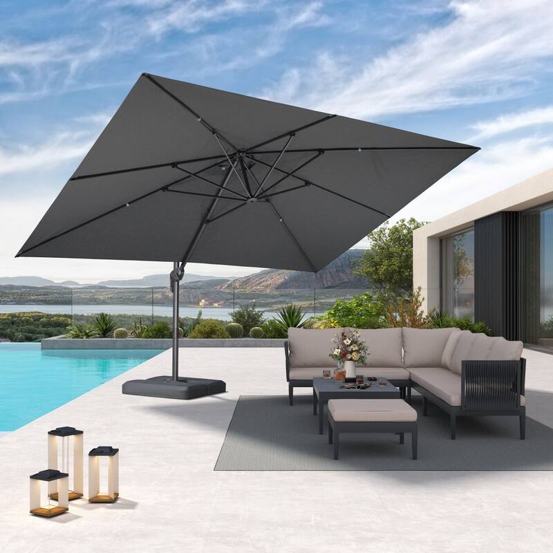 PURPLE LEAF 10 × 13 ft Stylish UV50+ Fade Resistant Patio Cantilever Umbrella with 360-degree Rotation