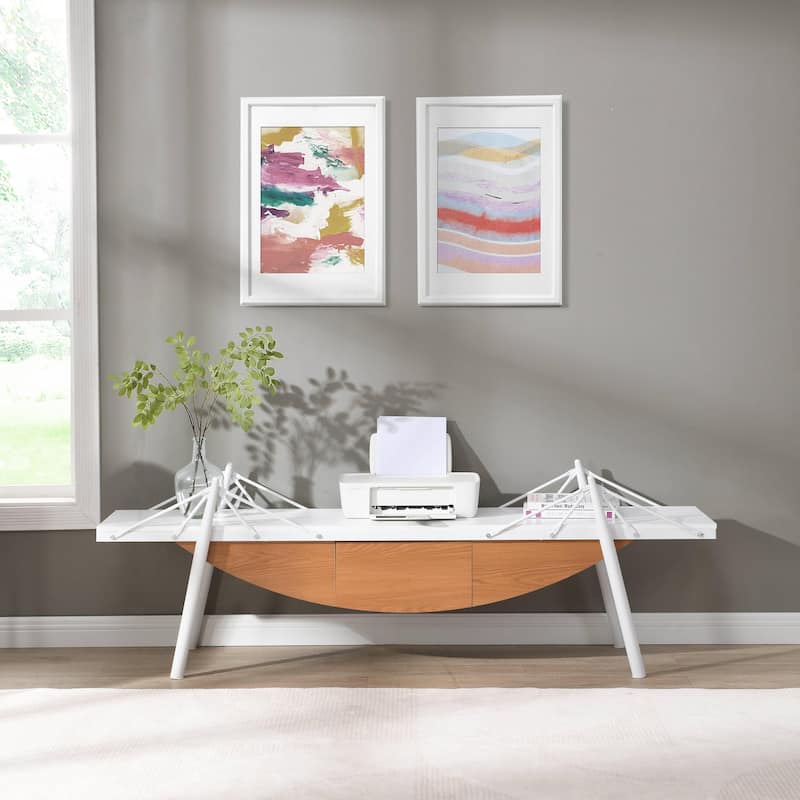 Modern TV Stand with Sailboat-Inspired, Wood Entertainment Console Table Storage Table with Drawer and Metal Frame