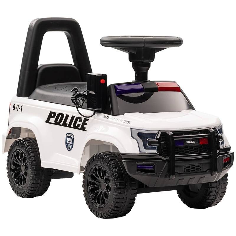Kids Push Ride-On Car with Working PA System & Horn, Police Truck Style with Under-Seat Storage, 18 Months to 5 Years - White