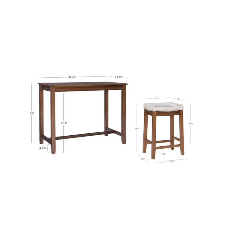 3-Piece Counter Table and Stools - 47.25" - Brown and Beige