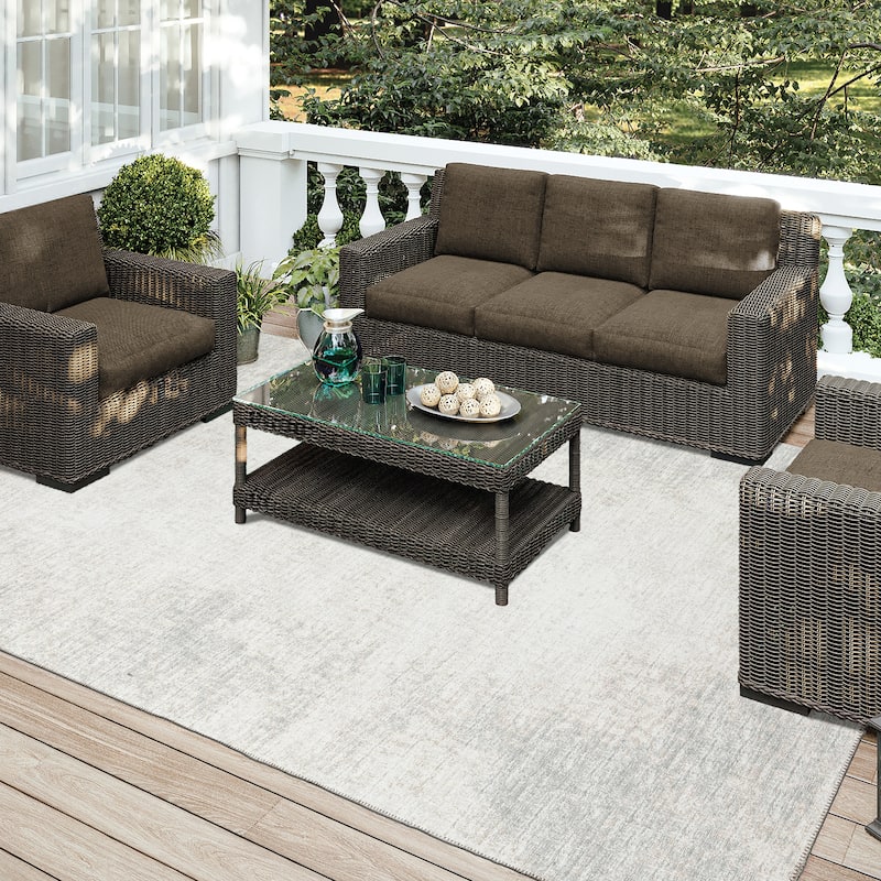 Indoor/Outdoor Rylee Modern Bordered Washable Rug - 9' x 12' - Gray