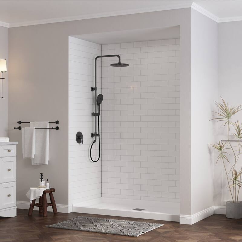 60 in. x 30 in. Elegant White Single Threshold Anti-slip SMC Rectangular Shower Base with Drain and Stainless Steel Drain Cover - White-Center Drain