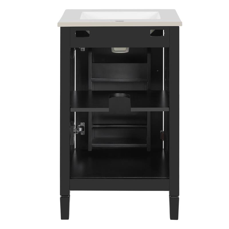 20"Bathroom Vanity with Ceramic Sink,Soft Close Door,Adjustable U-Shaped Shelf,Door Storage Rack,Modern Freestanding Cabinet