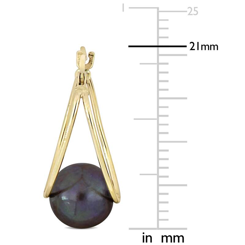 Miadora 8-8.5mm Cultured Freshwater Black Pearl Drop Hoop Earrings in 10k Yellow Gold