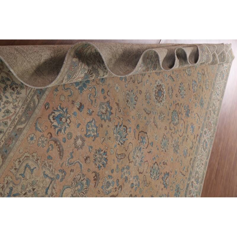 Hand Knotted Oriental 100% Wool Carpet Traditional All-Over Coral Tabriz Area Rug - 12' 6'' X 9' 7''