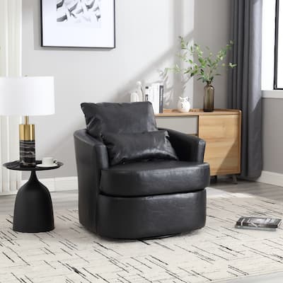 Roomfitters PU Leather Swivel Barrel Chair, 360° Modern Club Accent Chair for Living Room, Bedroom, or Office Lounge