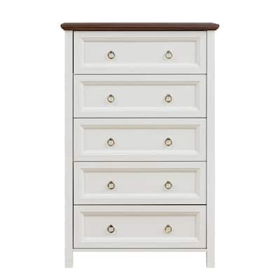 Farmhouse 5 Drawers Dresser Chests for Bedroom, Wood Rustic Tall Chest of Drawers