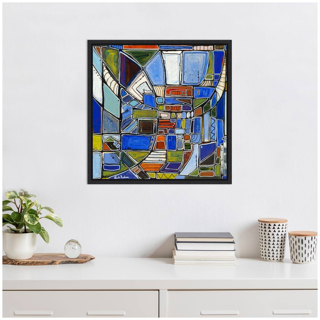 Kate and Laurel Sylvie Retro Current Framed Canvas by Leah Nadeau