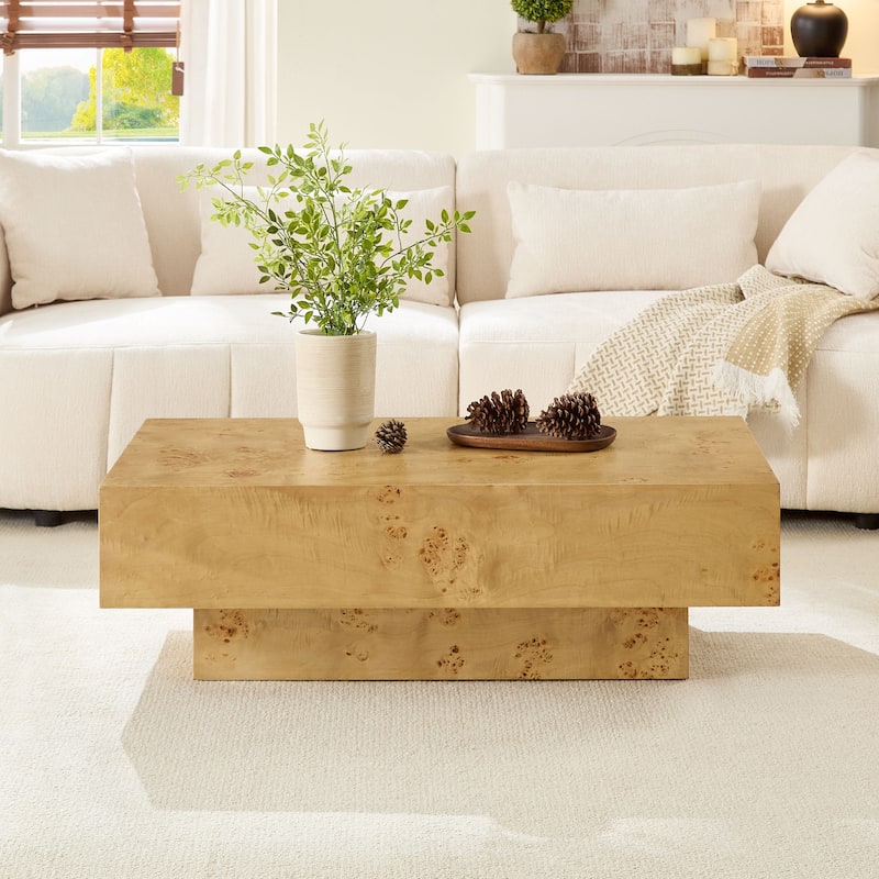 GDF Studio - Calera Mid-Century Modern Faux Burl Wood Coffee Table with Pedestal Base
