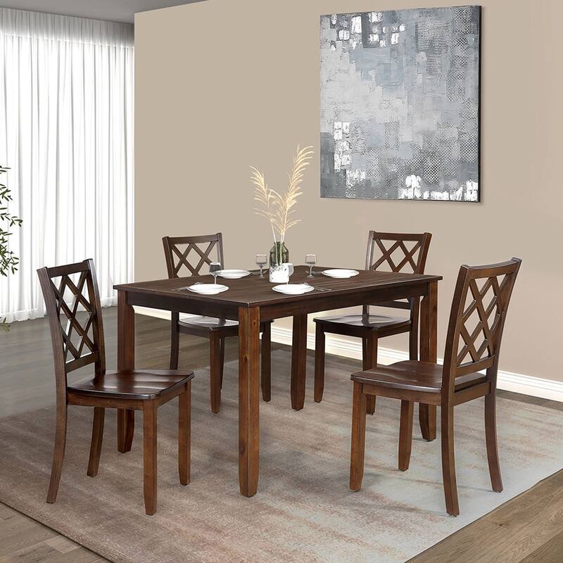 Farmhouse Dark Cherry Rectangular Wood 5-piece Dining Table Set