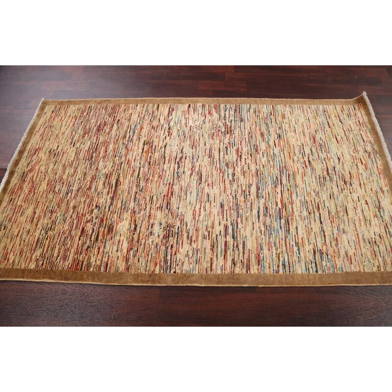 Contemporary Gabbeh Kashkoli Striped Area Rug Hand-knotted Wool Carpet - 3'8" x 6'6"