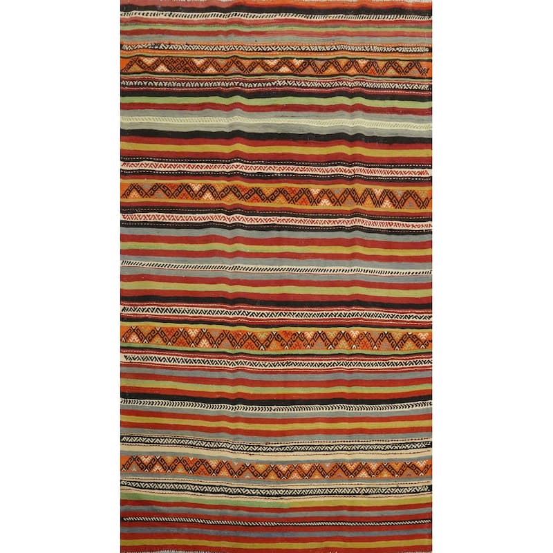 Hand Woven Oriental 100% Wool Carpet Southwestern Tribal Multi-Colored Kilim Area Rug - 8' 2'' X 5' 0''