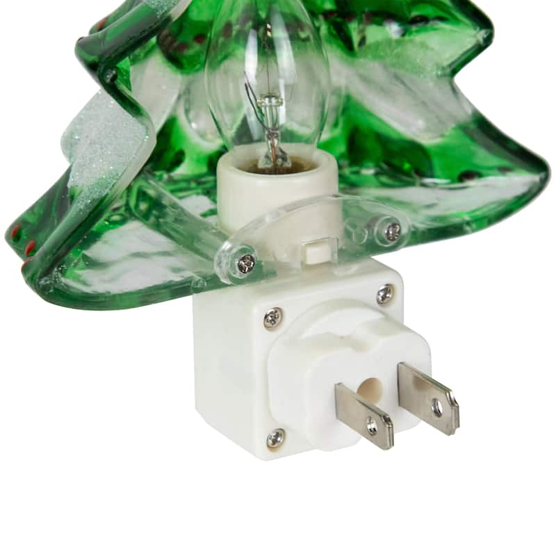 Glittered Christmas Tree Night Light - 5.75" - Green