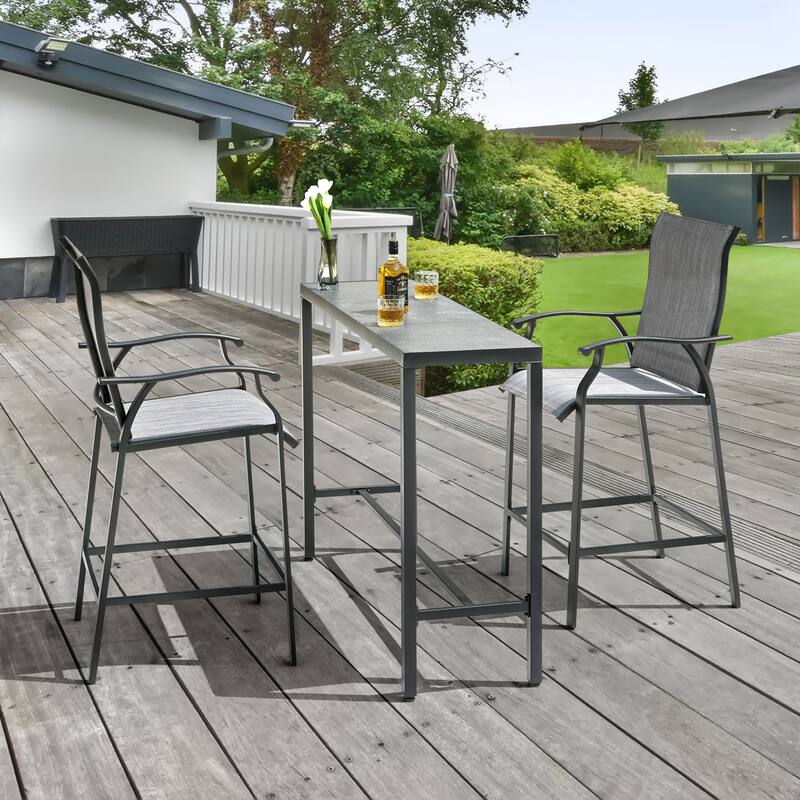 Patio Textilene Bar Set with High Backrest, Black and Gray