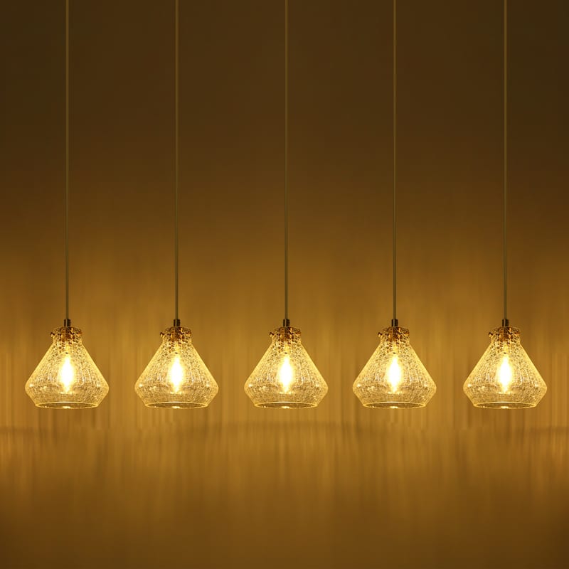 Modern Luxury 5-light Brass Gold Crackled Glass Chandelier Bowl-shaped Kitchen Island Light for Dining Room