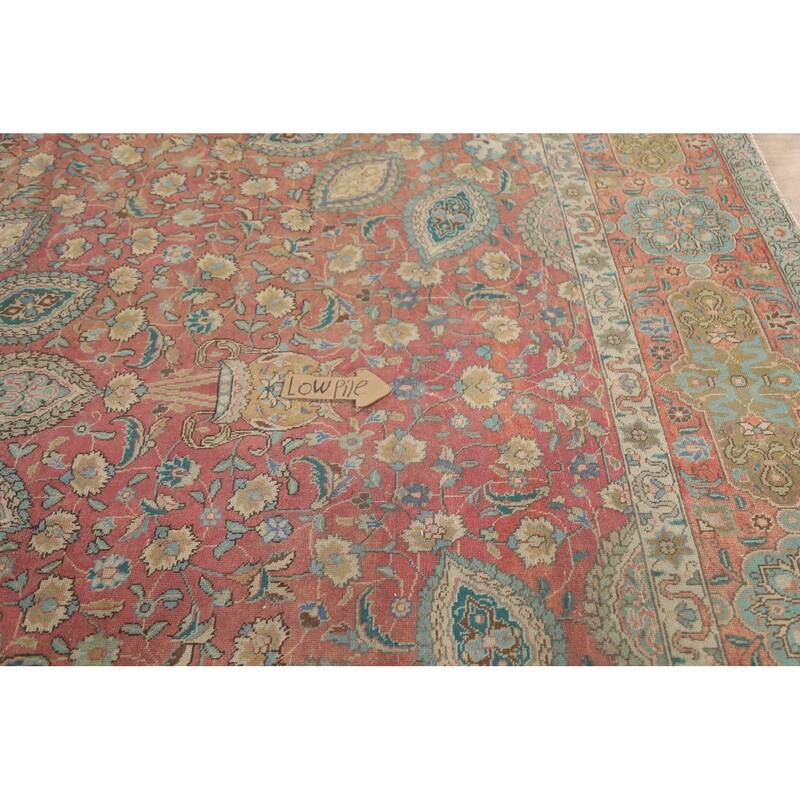 Hand Knotted Oriental 100% Wool Carpet Traditional Floral Pink Tabriz Area Rug - 12' 10'' X 9' 11''